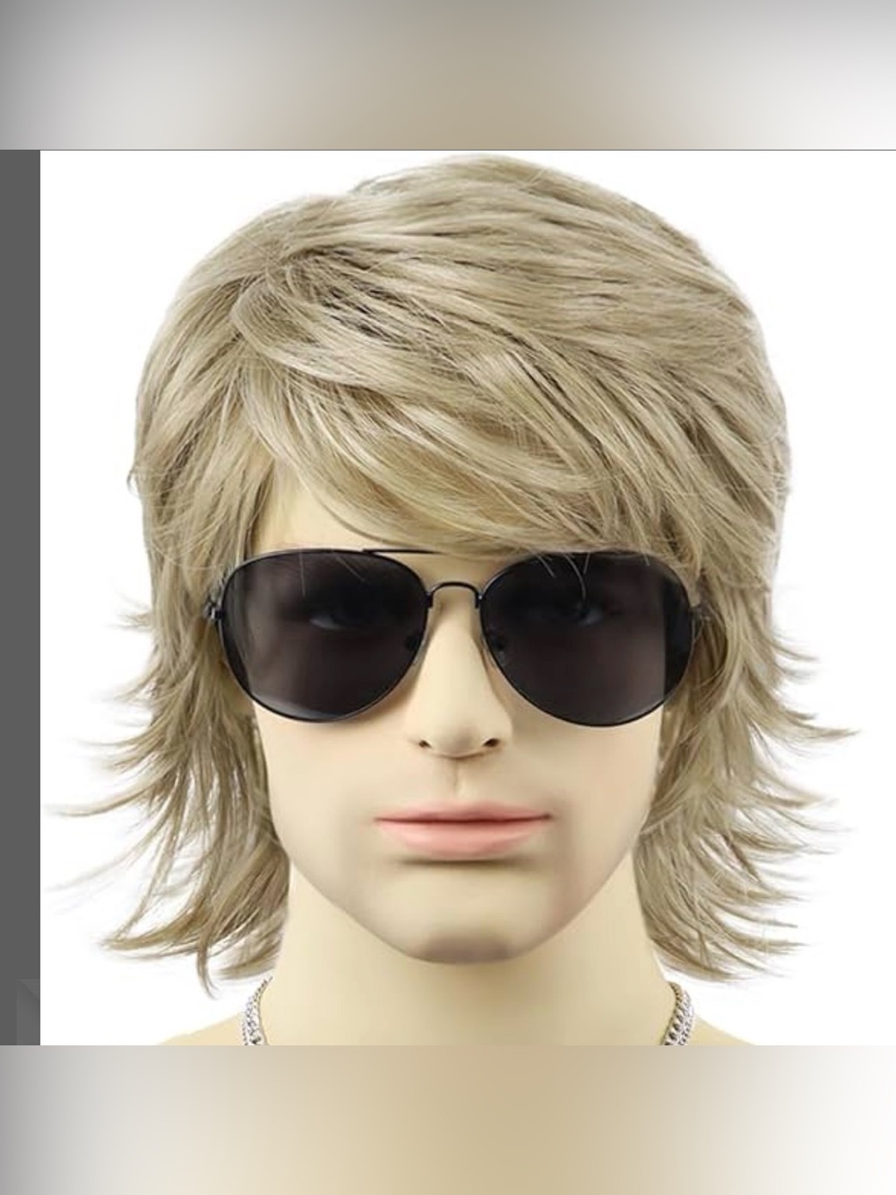 NWT Mens Ash Blonde Wig and Wig Cap,Layered Fluffy Wig For Male Costumes